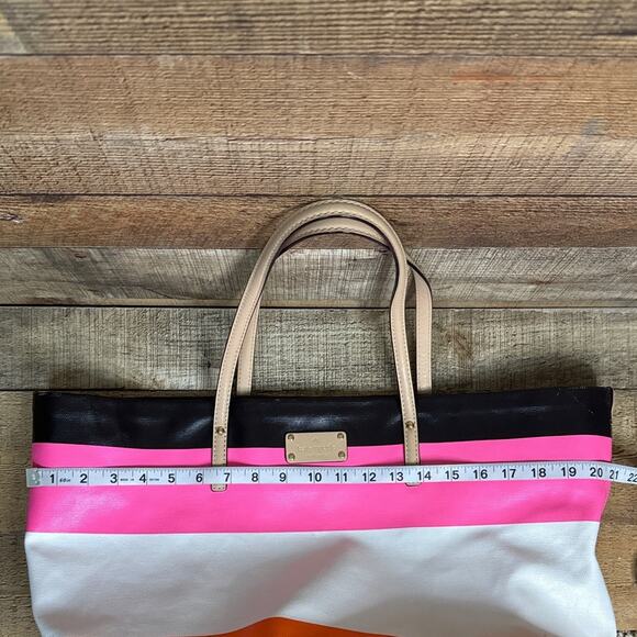 Kate Spade Cabana Striped Harmony Tote Bag Purse Black Pink White Orange - Picture 12 of 14